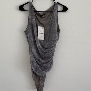 Zara Gray Velvet Sleeveless Bodysuit